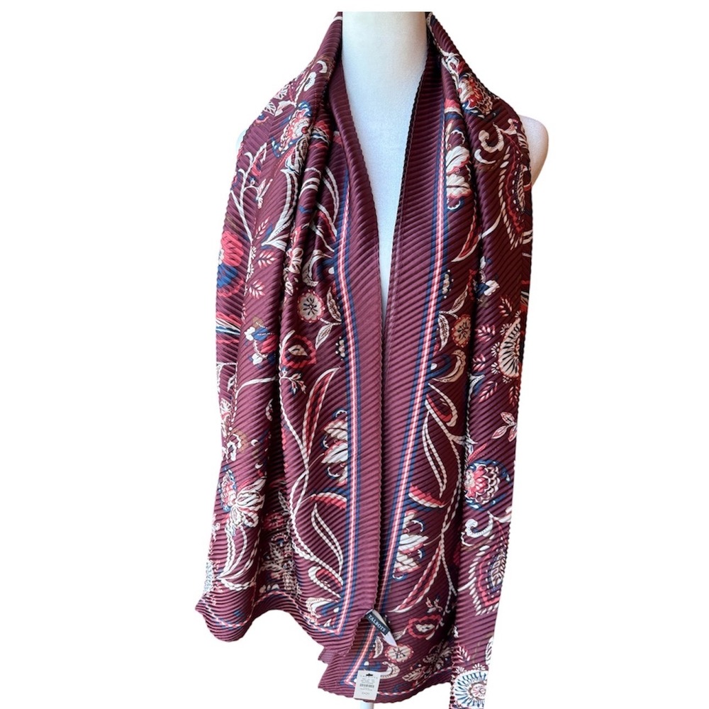 Talbots‎ Burgundy Floral Accordion Pleated Scarf 100% Recycled Polyester NEW